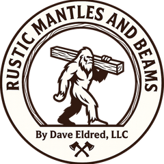 Rustic Mantles and Beams logo with a beaver carrying a log, by Dave Eldred, LLC