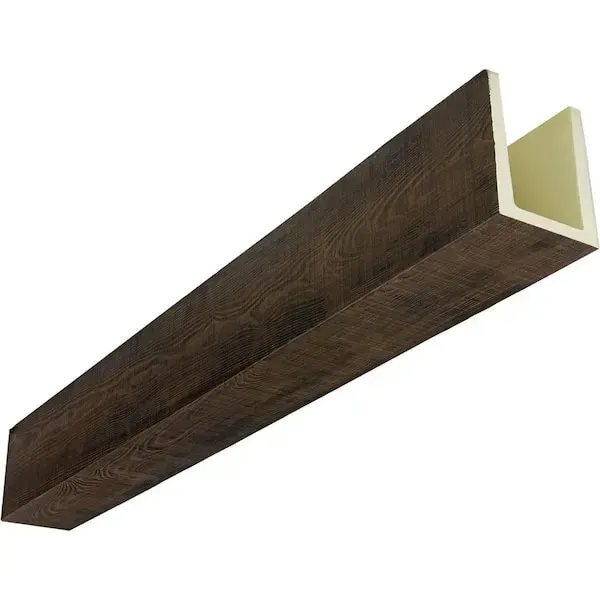 Dark wood-look floating shelf bracket with cream-colored inner support, isolated on white background