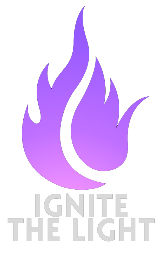 Purple flame logo above the words “IGNITE THE LIGHT” in light gray.