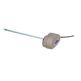 Gray and blue pool sensor with a long, transparent tube. A black wire extends from the sensor.