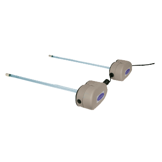 Two gray water sanitization units with clear tubes.