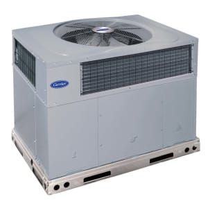 Gray Carrier rooftop air conditioning unit.