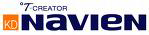 Logo for Navien, with text in dark blue and a small orange square with 