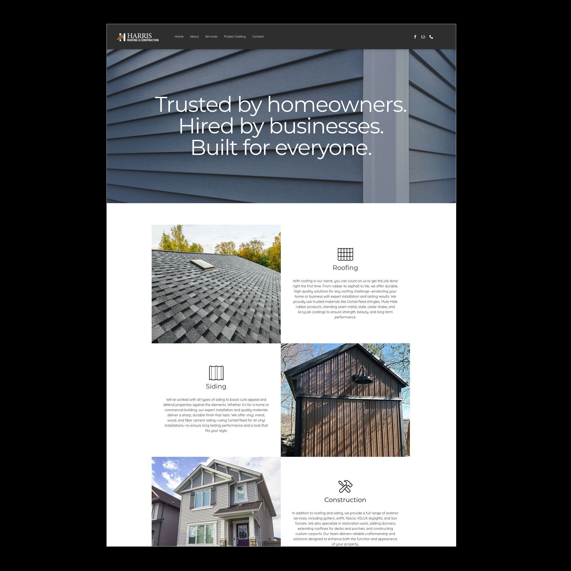 Harris Roofing & Construction website