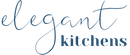 Elegant Kitchens logo in cursive blue and navy text on a white background