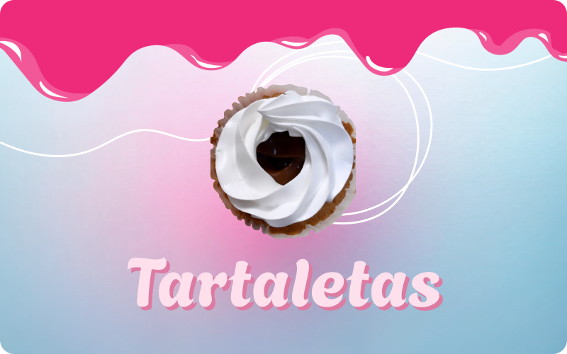 A cupcake with whipped cream on top of it is on a card that says tartaletas.