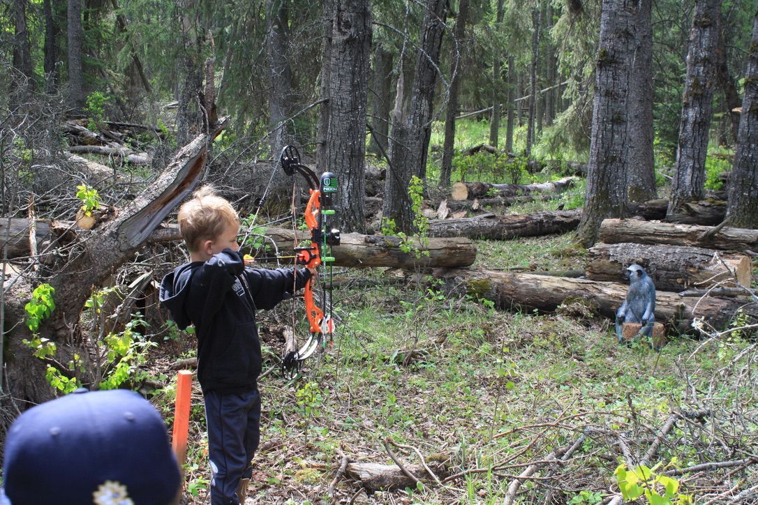 Archer shooting arrow at target
