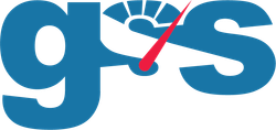 Blue "g" and "s" logo with a speedometer and red needle.
