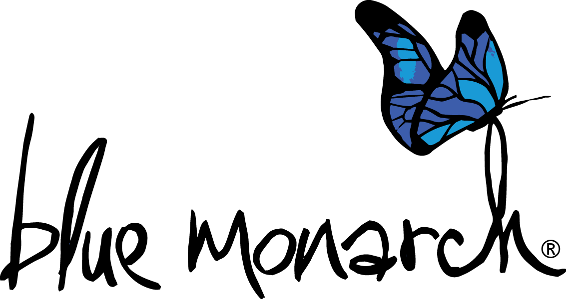 The blue monarch logo has a blue butterfly on it.