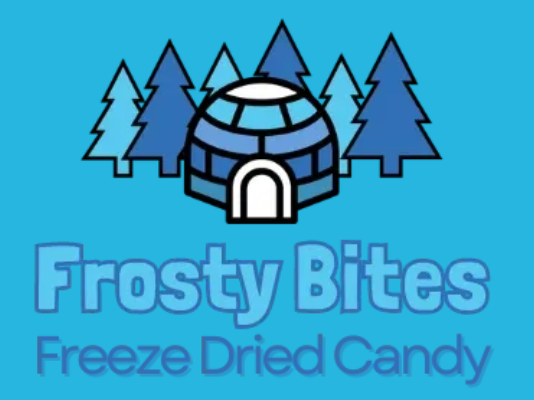A logo for frosty bites freeze dried candy
