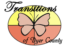 A logo for transitions of dyer county with a butterfly on it