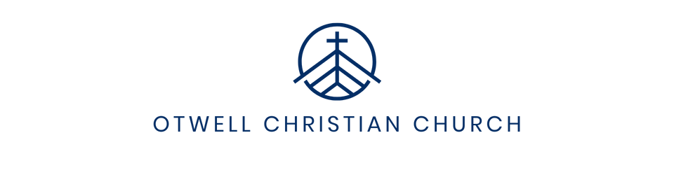 Otwell Christian Church logo with blue cross emblem and text on a white background