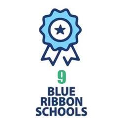 Blue ribbon badge with star; 