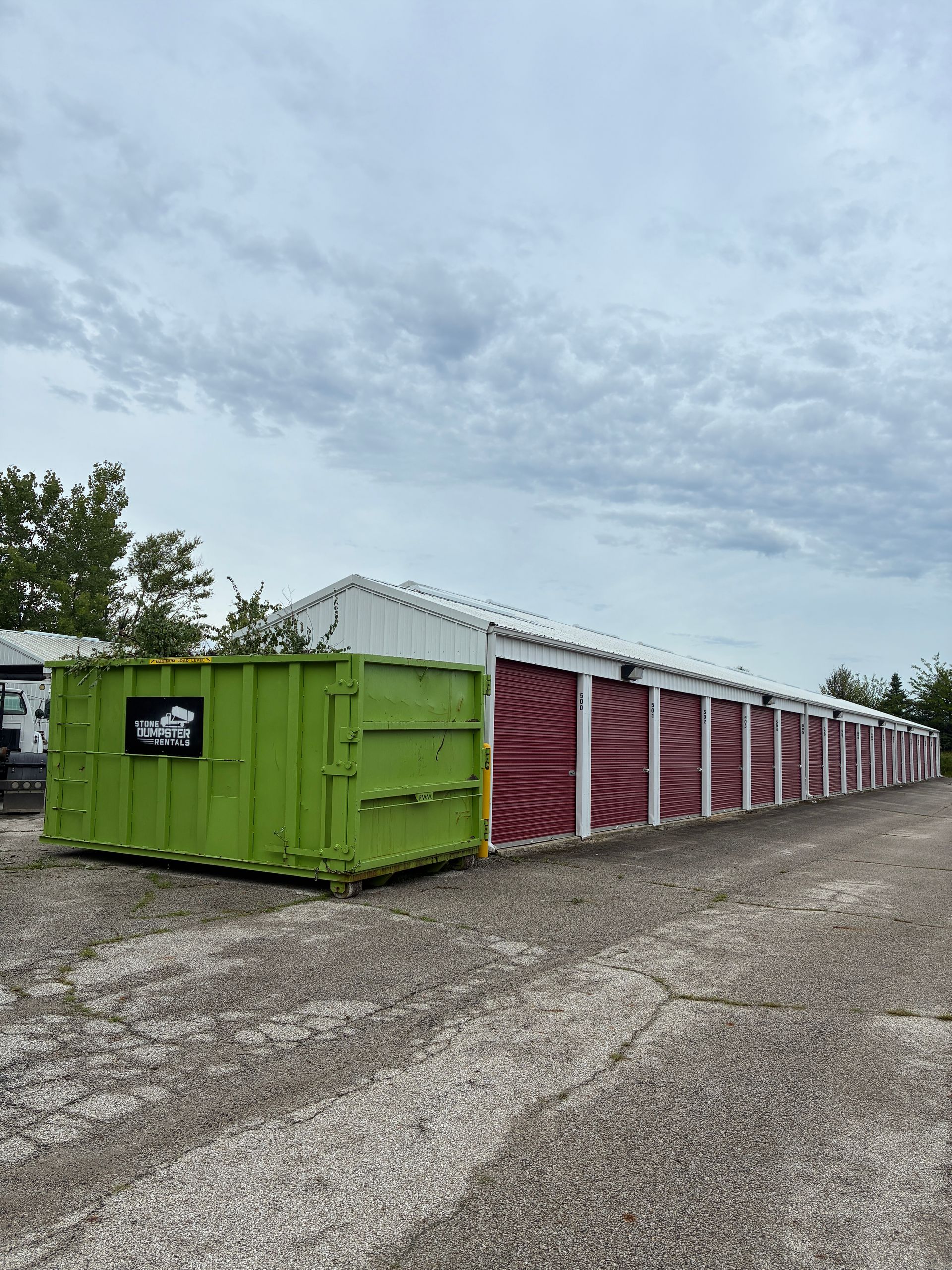 photo with storage units: 30 yard dumpster at a storage unit in Peoria IL