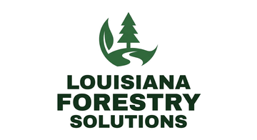 Green logo with tree and leaf icon above the text &ldquo;Louisiana Forestry Solutions&rdquo;
