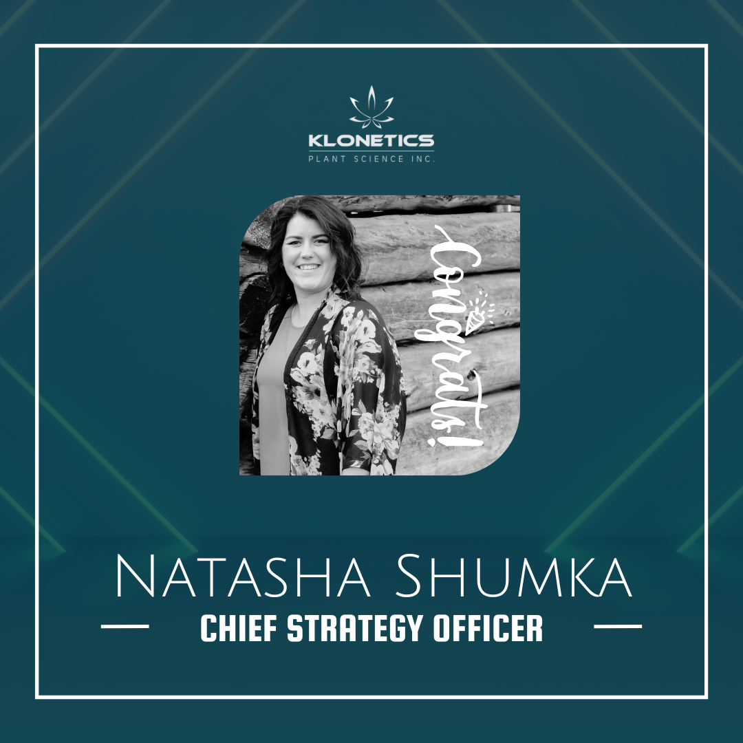 A congratulations card for Natasha Shumka chief strategy officer  - Klonetics Plant Sciences