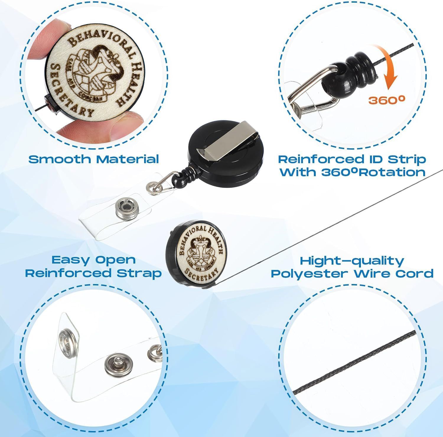Custom Engraved Retractable Badge Holder Reel Clips and ID Card Holder
