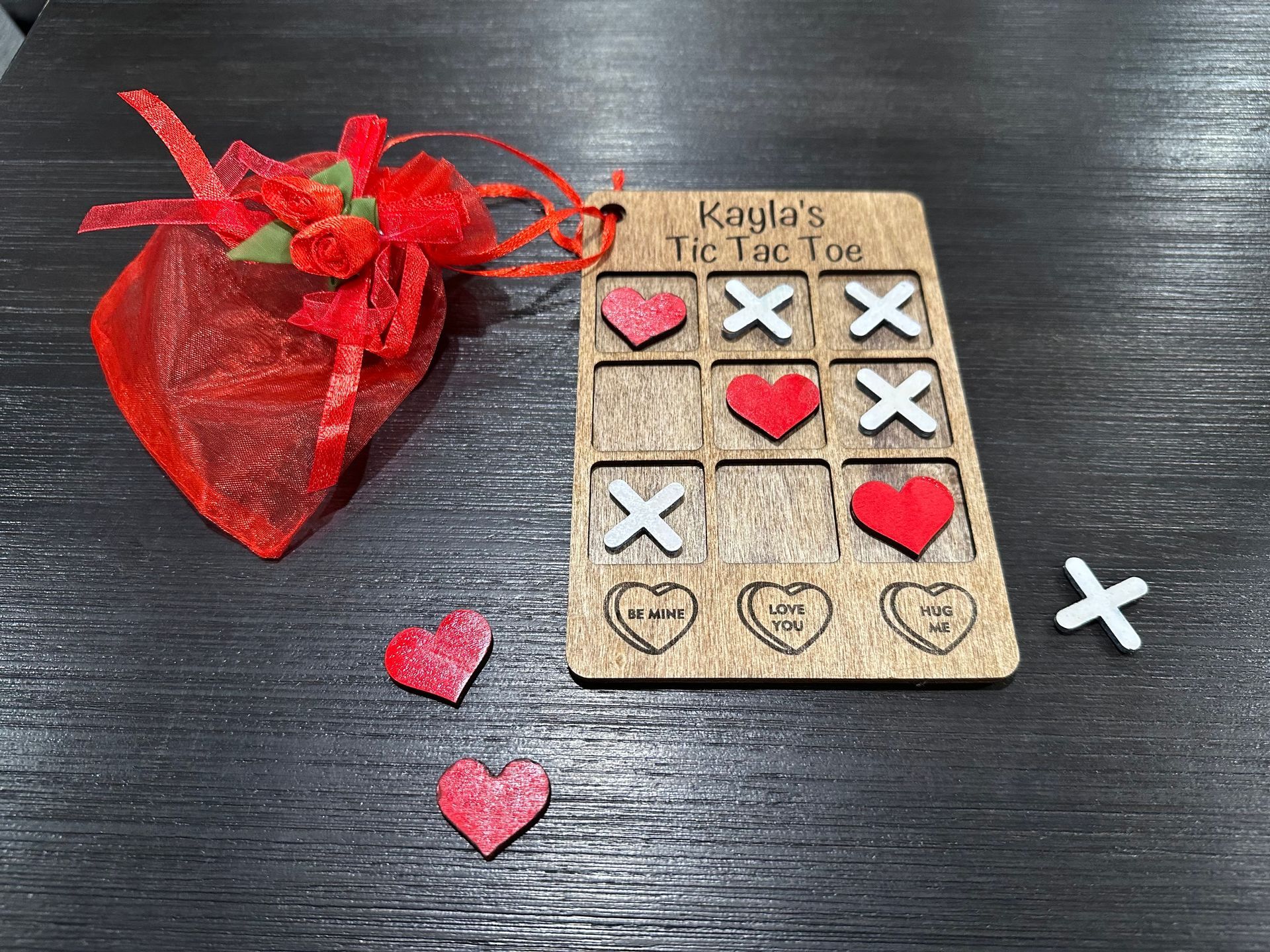Custom Engraved Wood Valentine’s Day Tic Tac Toe Game