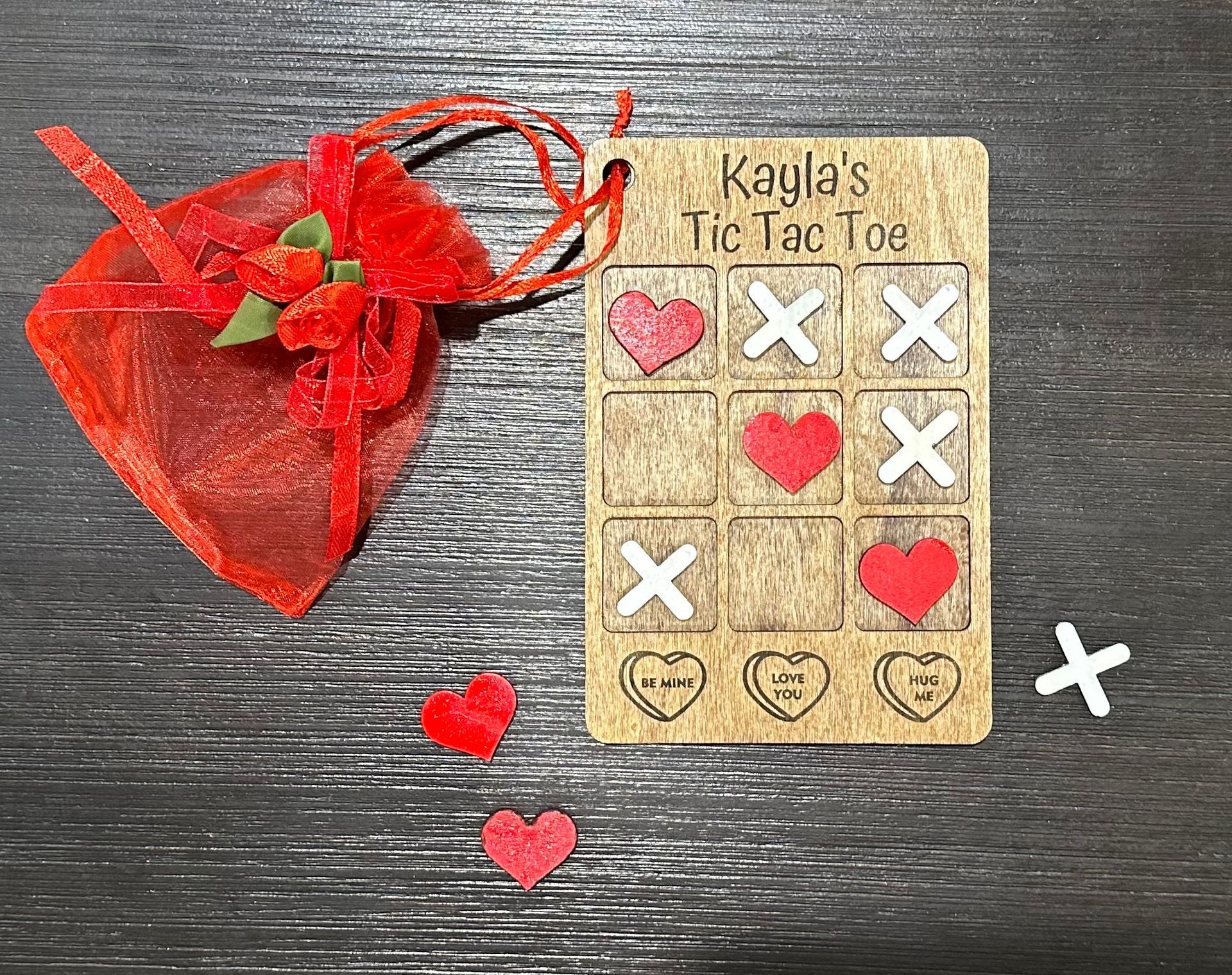 Custom Engraved Wood Valentine’s Day Tic Tac Toe Game