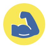 Blue flexed bicep icon inside a yellow circle