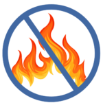 Crossed-out flames in a blue prohibition symbol, indicating no fire.
