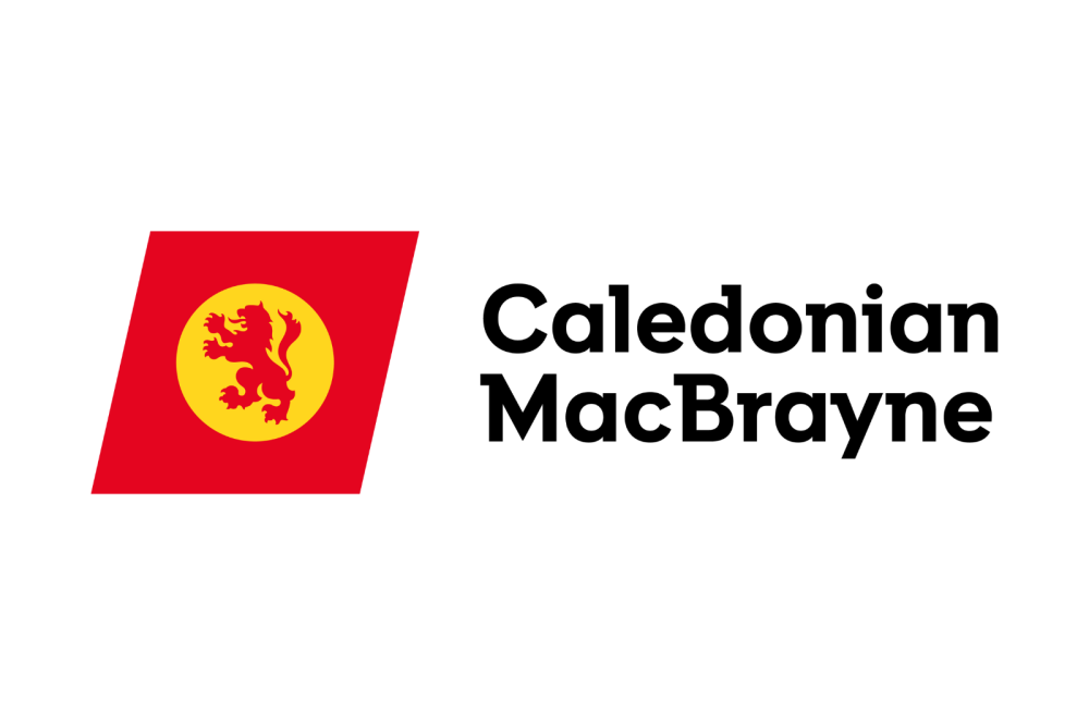 Caledonian MacBrayne logo with red emblem and black text on a white background