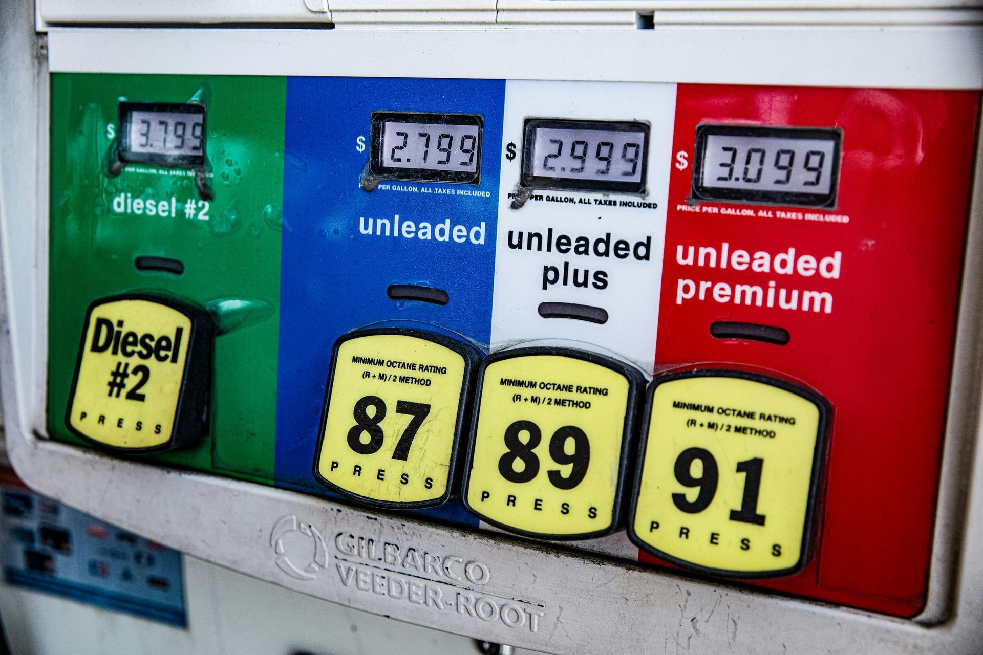 Gas pump display with diesel, unleaded, plus, and premium options | Huber Automotive in Heath, OH