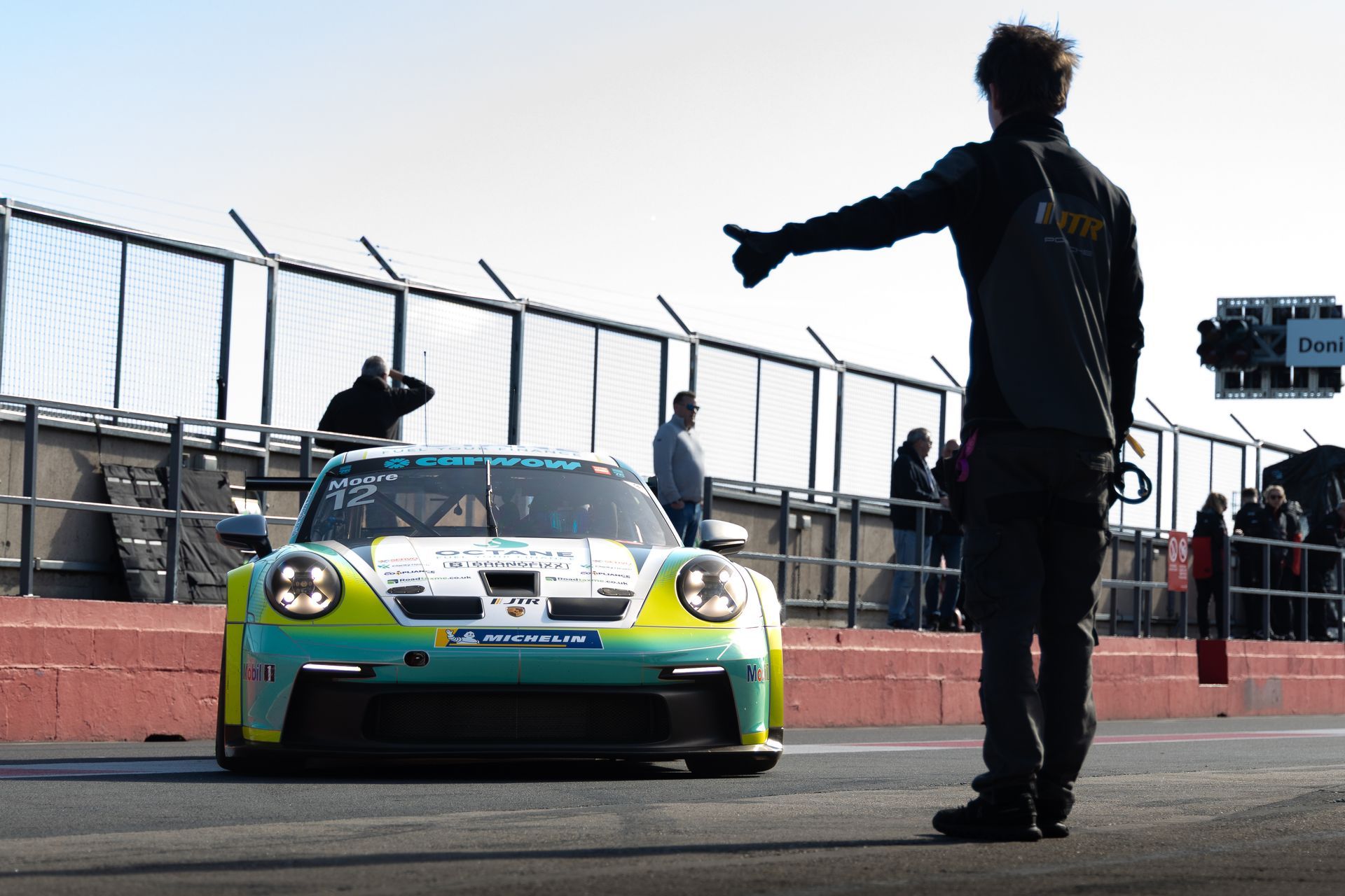 Jonny Moore Motorsport porsche carrera cup leaving the pits 