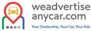 Weadvertiseanycar.com logo with colorful car pin icon and tagline “Your Dealership, Your Car, Your Ads.”