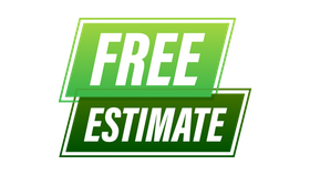 A green free estimate sign on a white background.