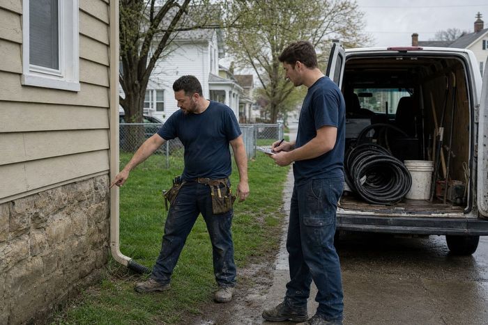 Basement waterproofing crew at a Sandusky, OH home