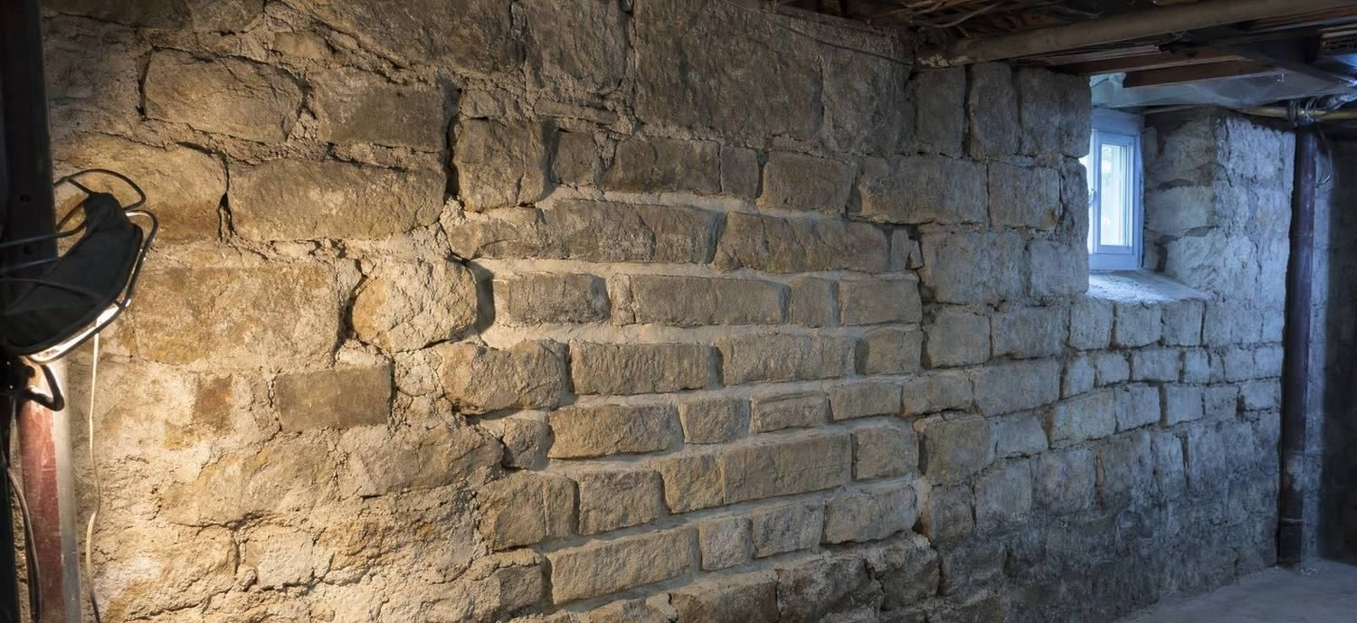 Foundation wall crack repair in progress on a Sandusky, OH basement wall