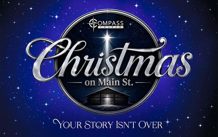 Christmas on Main St. event poster with a starry blue background and the tagline “Your story isn’t over”