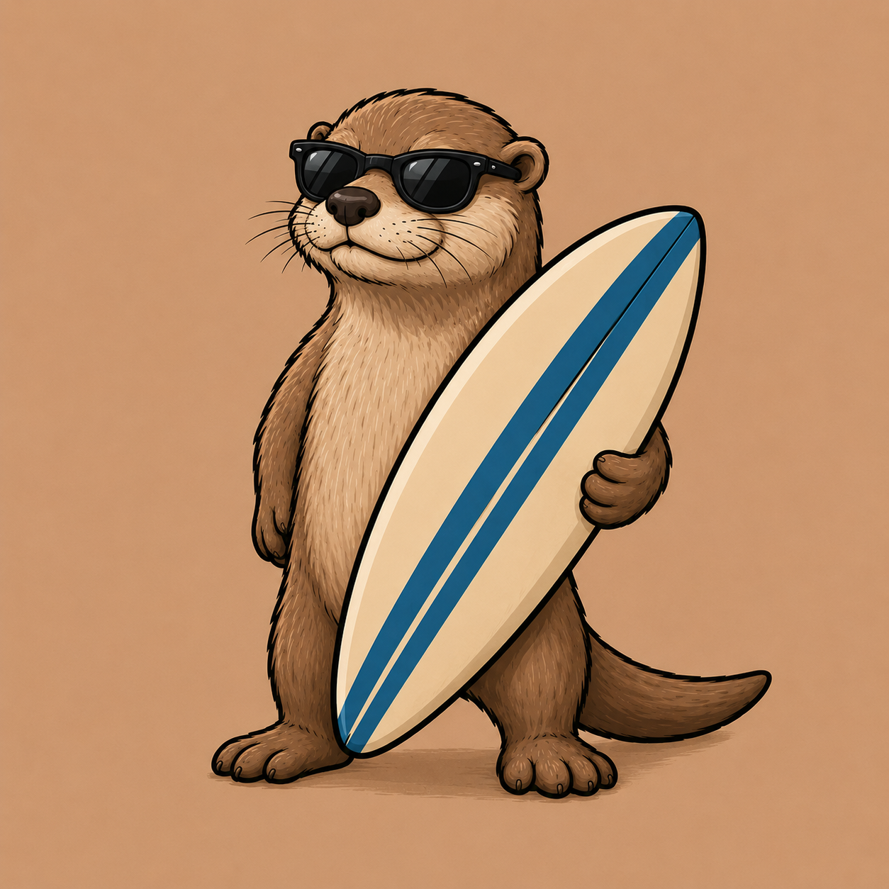 Cartoon otter wearing sunglasses and holding a surfboard. Compass Church High School Ministry.