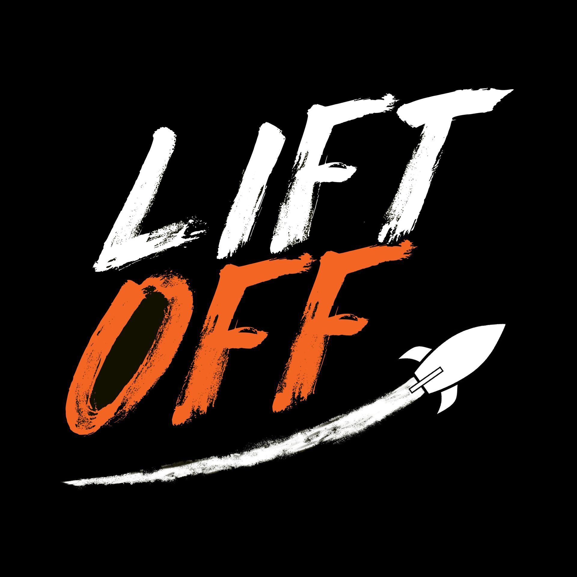 White rocket launching through “LIFT OFF” text on a black background, with “Middle School Youth” below.