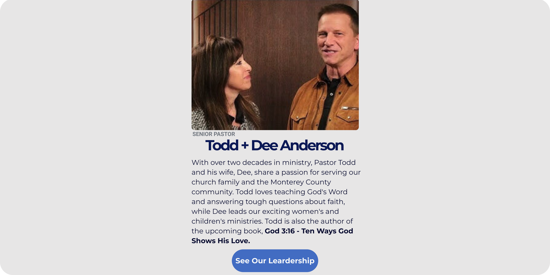 Couple, Todd and Doc Anderson, posing for photo.