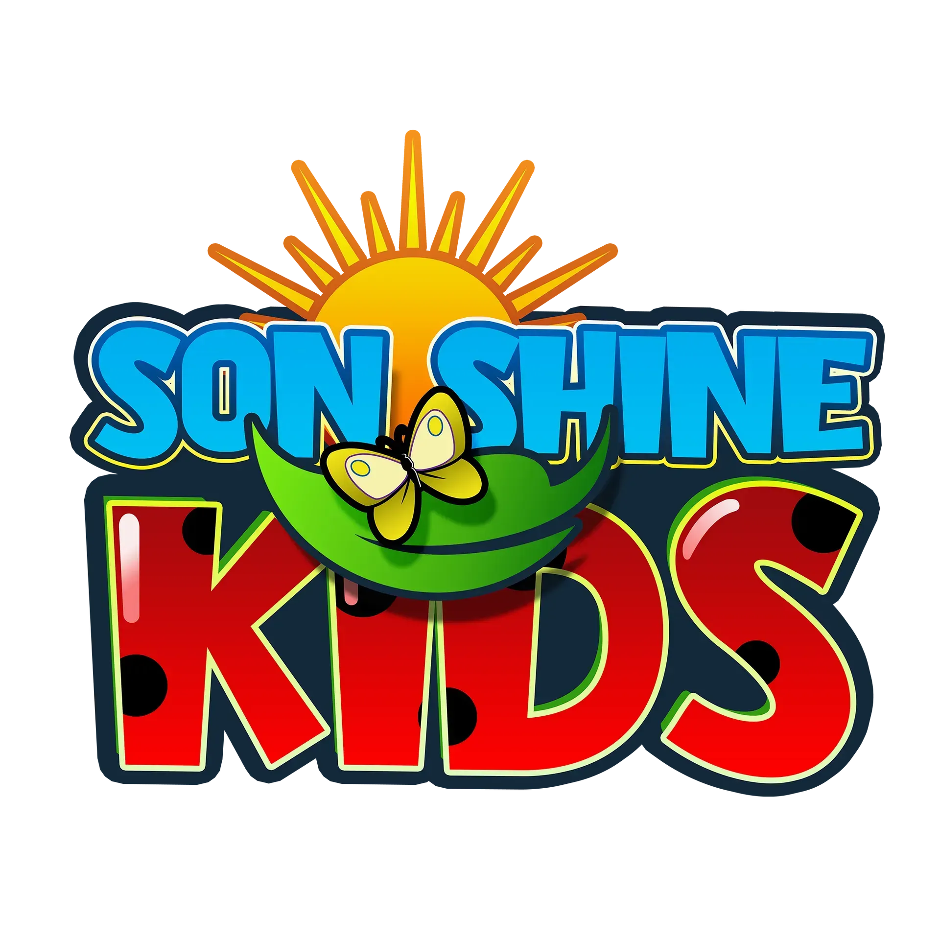 Sunshine Kids logo with sun, butterfly, and ladybug-themed letters.