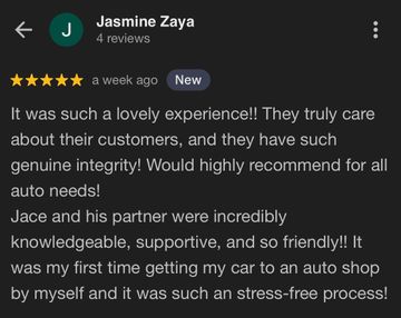 Jasmine Zaya's 5-star review for M&T Auto Shop in Nicholasville, KY