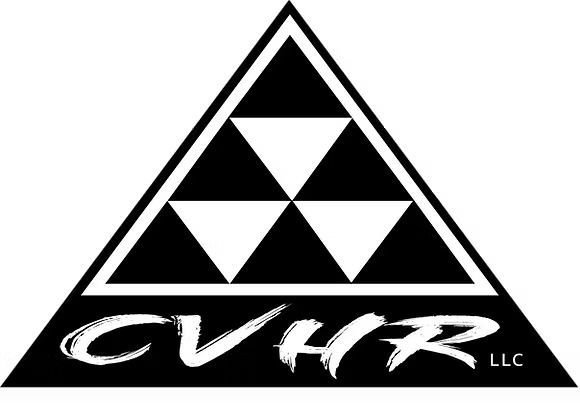 Black and white CVHR LLC logo: triangle with three white triangles inside; text 