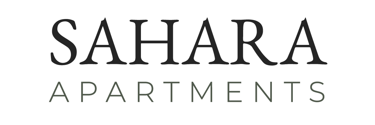 Sahara Apartments logo in black and gray text.