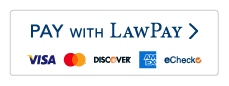 Pay with LawPay button showing Visa, Mastercard, Discover, AmEx, and eCheck logos.