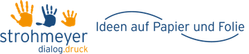 A logo for strohmeyer shows hands and the words