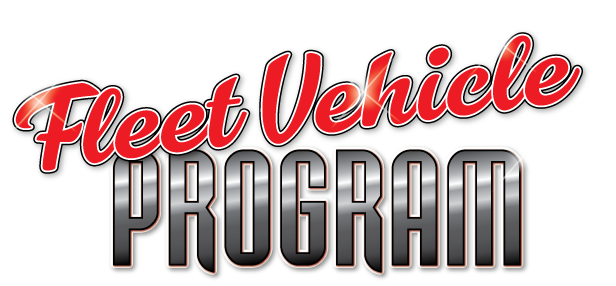 A red and black logo for fleet vehicle discounts