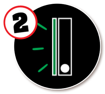 A black circle with the number 2 on it and icon of a credit card terminal with green lines