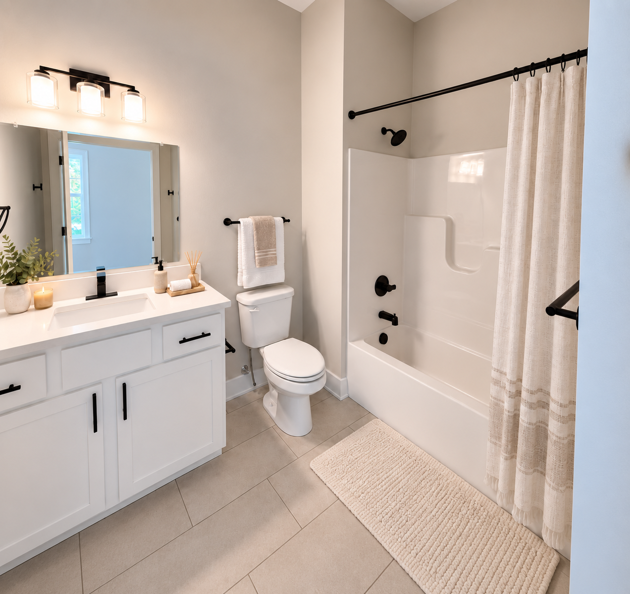 AI rendering of a bathroom with a shower/tub combo