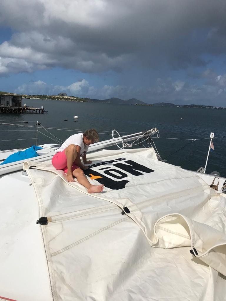 Preparing the No1Sxm logo in the main sail
