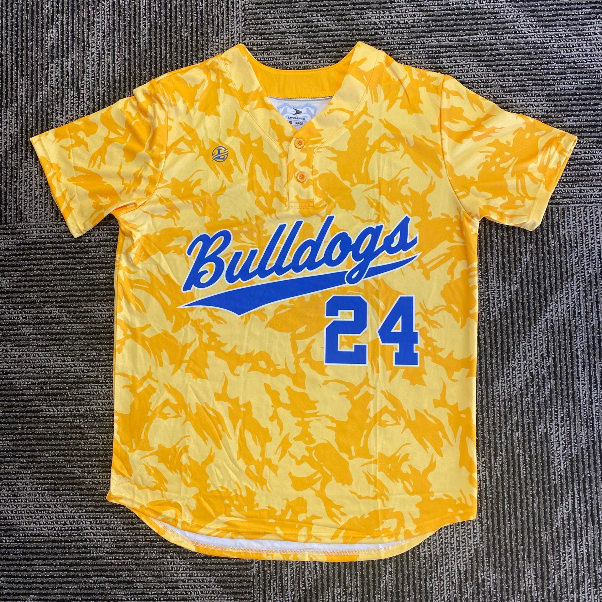Yellow and blue baseball jersey with