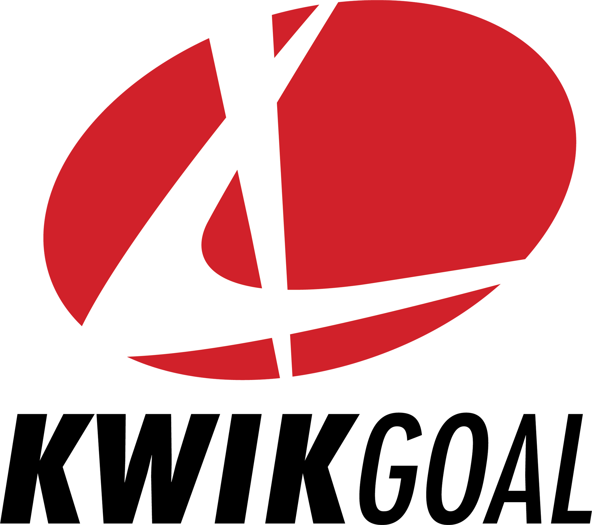 Kwik Goal logo: Red oval with white lines and the text