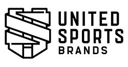 Black and white United Sports Brands logo. A stylized