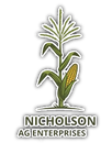 Logo for Nicholson Ag Enterprises with a green corn stalk and yellow ear of corn above the text.